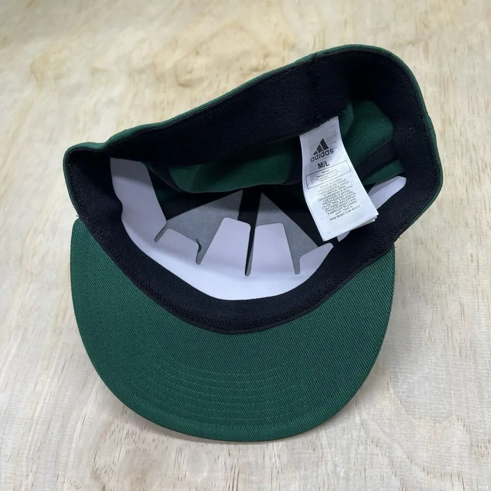 NEW M/L adidas Flat Brim Flexfit Fitted Cap Hat Blank Solid Dark Green